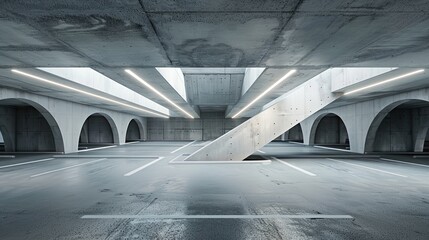 Obraz premium Car park concrete futuristic architecture, empty cement floor