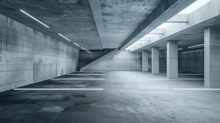 Car park concrete futuristic architecture, empty cement floor