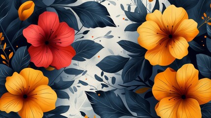 A modern background with abstract botanical art featuring flowers, leaves, and branches. Illustration design for fabric, banner, cover, and print.