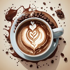 cup of coffee with coffee beans 