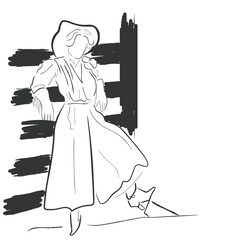 Hand drawn line art vector of Cowgirls with cowboy hats. American rodeo and wild west culture. Brave independent women as cowgirls concept.