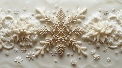 The modern illustration is decorated with a black and white decorative snowflake and snowfall on a white background. The design is suitable for invitation cards, greetings, wallpaper, posters,