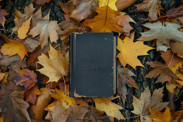 Autumn Embrace - A Handheld Book Among Fall Leaves  - obrazy, fototapety, plakaty