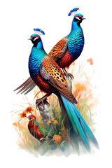 Obraz premium Pheasant Image for Stickers, T-Shirt Print, Cap, Mug, Slippers, Mousepad, with Transparent Background PNG
