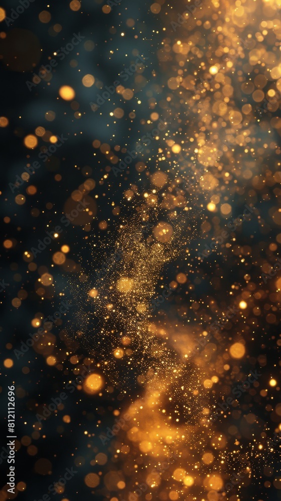 Poster a blurry image of gold and black sparks with a mood of excitement and energy. the image is abstract 