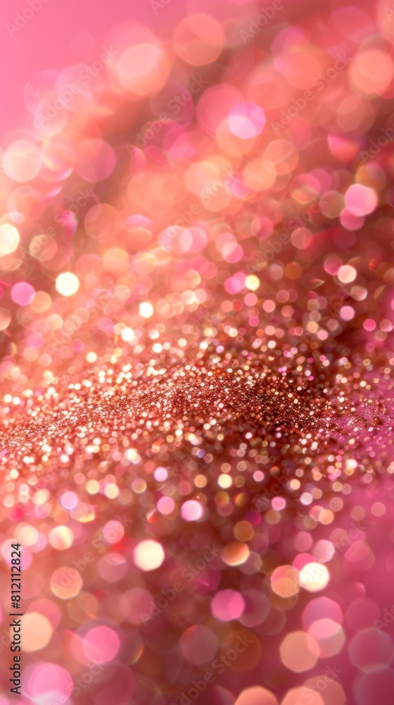 Poster a pink background with a lot of glittery dots. the dots are of different sizes and are scattered all