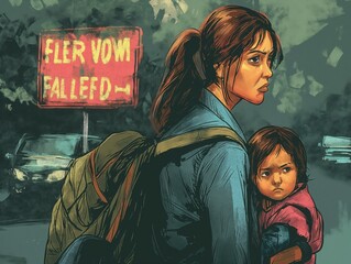 A woman is holding a child and a sign behind them says "Fler Vom Falld"