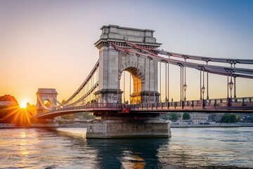 Fototapeta premium Morning sun and Liberty bridge in Budapest