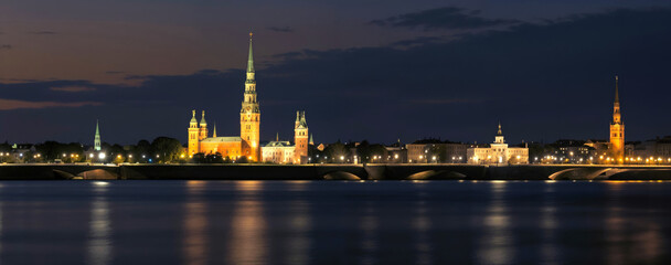Panorama of the night Riga,