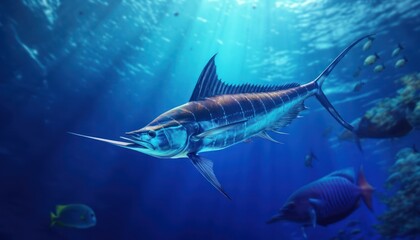 Giant Marlin fish in the ocean, beautiful view of marlin fish in the blue ocean