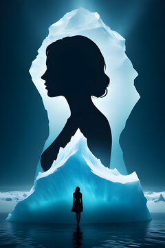 double exposure woman and iceberg, subconscious concept