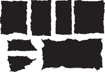 Set of jagged rectangle shape black ripped paper sheet with scratch grunge frame