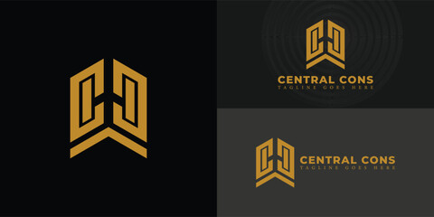 Abstract initial letter C or CC logo in gold color isolated on multiple background colors. The logo is suitable for real estate property and construction company logo design inspiration templates.