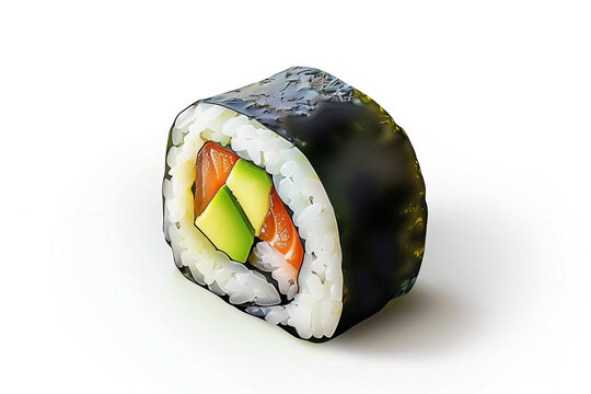 Avocado With A Sushi Roll 2D Illustration Clipart 