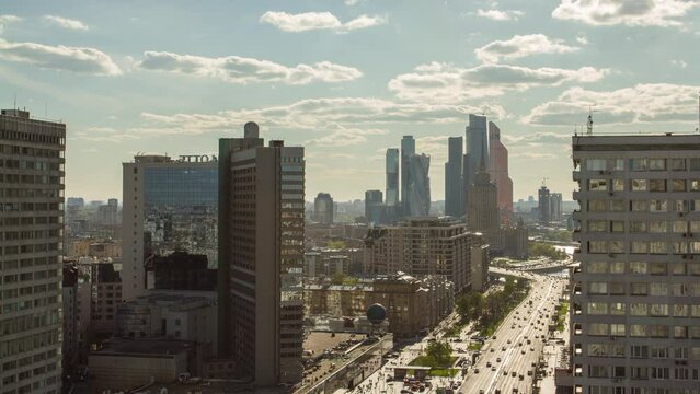 Main road of New Arbat street Moscow city, Russia Arial timelapse 4k