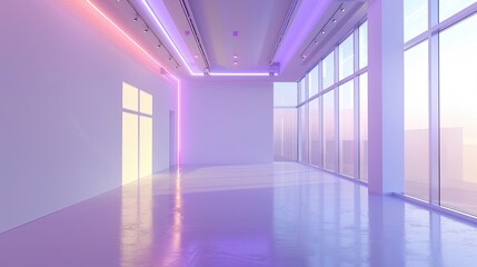 White empty room with neon light. Modern room