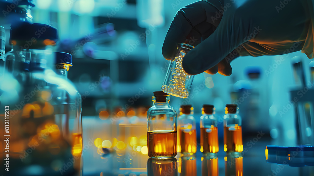 Aufkleber laboratory research and development concept. scientist working with test tubes in laboratory.
