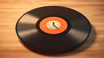 vinyl record, retro music, 3d model , on a wooden table