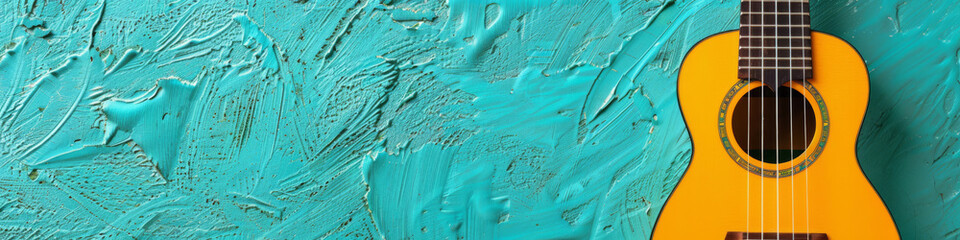 Obraz premium Acoustic Guitar on Textured Turquoise Background