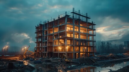 Obraz premium Under construction building at night