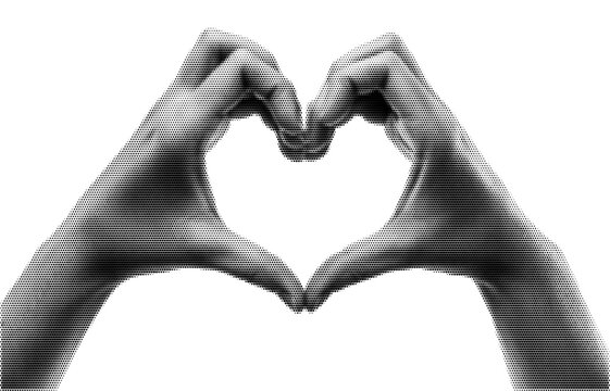Hands making a heart sign grunge halftone collage design element