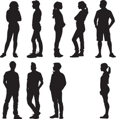 Set of People silhouette on white background	
