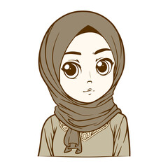 Cute Hijab Girl Outline Hand Drawn