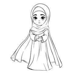 Cute Hijab Girl Outline Hand Drawn