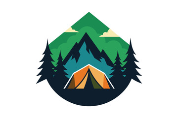 Camping Logo Design, Outdoor illustration of forest and mountain scenery