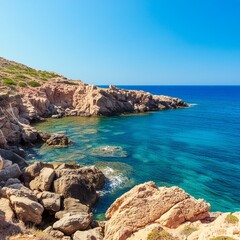 Tranquil Tapestry: A Rocky Coastline Paints a Peaceful Seascape