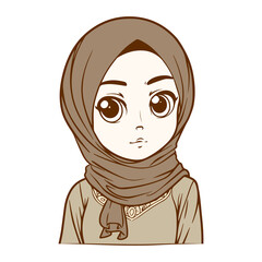 Cute Hijab Girl Outline Hand Drawn