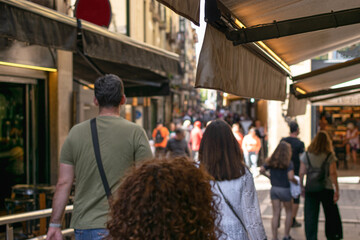 Awnings on San Nicolas street in Pamplona. Navarre