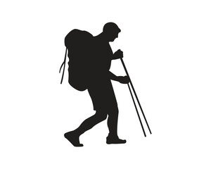 icon of a hiker.silhouette of a person with a backpack