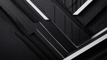 Abstract 3D black geometric background overlap layer on dark space with diagonal lines. Modern graphic design element for banner, flyer, card, brochure cover, or landing page