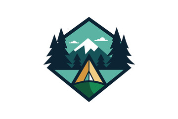 Camping Logo Design, Outdoor illustration of forest and mountain scenery