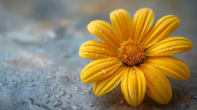 A yellow flower with water droplets on it.