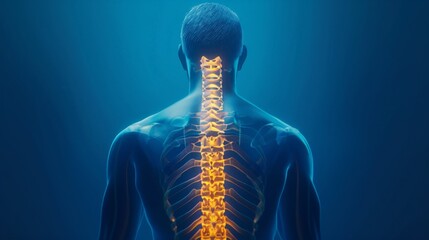 Digital composite of Highlighted spine of woman with neck pain ,degenerative spinal disease problem.herniated spinal disc,Office Syndrome
