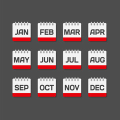 Set of year month calendar page icons