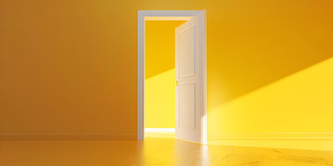 Open door symbol of new career opportunity business ventures and initiative Business concept yellow room