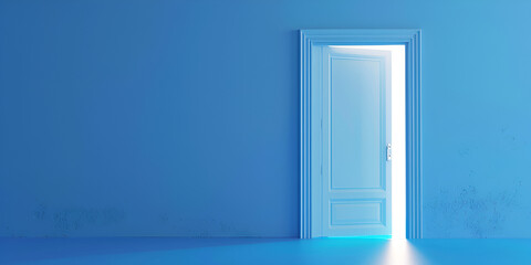white Open door in blue room symbol of new career opportunity business ventures and initiative Business concept 