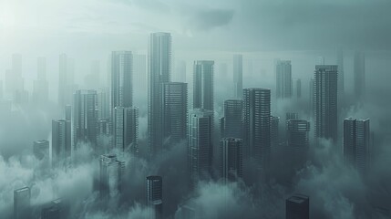 Amidst the misty metropolis, towering coin skyscrapers epitomize the essence of wealth accumulation in Financial Foundations.