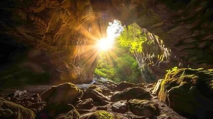 illuminated cavern sunlit portal to natures sacred sanctuary landscape photography