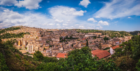 Italy, Sicily, Modica Ragusa Province , panoramic view of the baroque town. June 2023