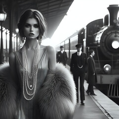 Art Deco glamorous fashion photo shoot with beautiful models. For the cover of luxury design magazine