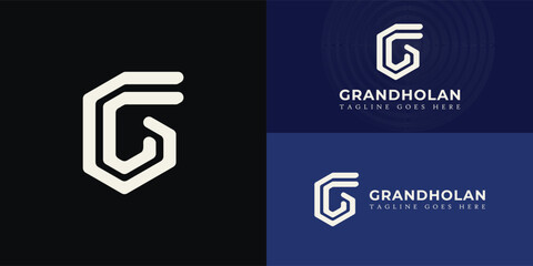 Abstract initial strip letter G or GG logo in white color isolated on multiple background colors. The logo is suitable for software technology consultancy company logo design inspiration templates.