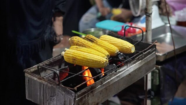 Roasted corn Indonesian street food. Roasted corn is yellow which is savory and tastes good.