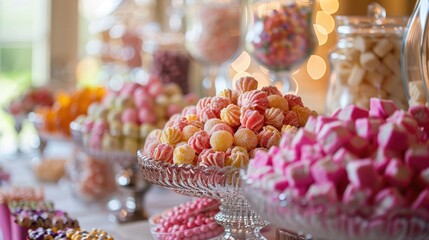 A delightful candy buffet filled with sweet treats awaits guests at the wedding reception - Powered by Adobe