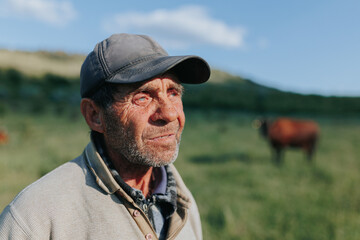 Ageless Beauty Portrait of Senior Farmer Man Shepherd in Natural Setting