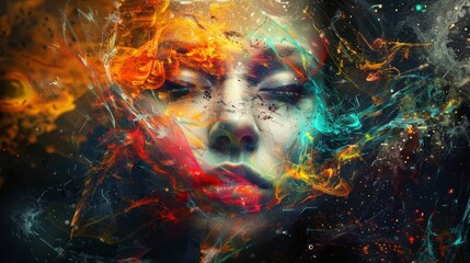 The image is a depiction of a woman's face,background with space