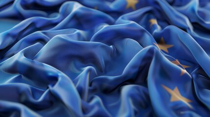 waving european union flag fabric abstract political banner with copy space 3d rendering